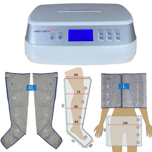 Power Q-1000 Premium lymfmassageapparaat set - XL beenpaar en L taille-manchetten